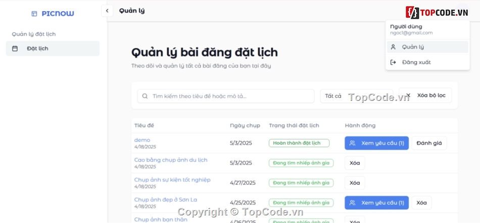 source code chụp ảnh,website đặt lịch chụp ảnh,nextjs nestjs source code,source code marketplace,thanh toán vnpay source code,dashboard admin